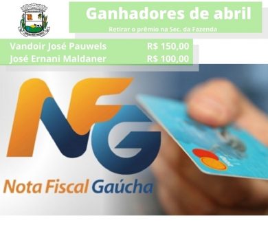 Ganhadores do mês de abril do Nota Fiscal Gaúcha