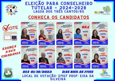 Inicia hoje a campanha visando a eleição do Conselho Tutelar de Lagoa dos Três Cantos para o quadriênio 2024-2028