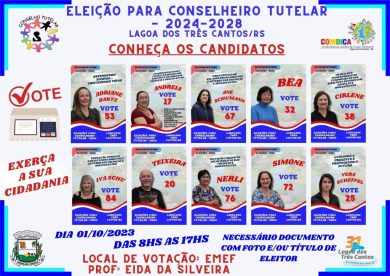 Lagoa dos Três Cantos terá eleição do Conselho Tutelar no próximo dia 1º de outubro