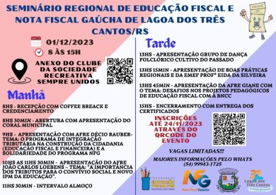 Lagoa dos Três Cantos realizará I Seminário Regional de Educação Fiscal e Nota Fiscal Gaúcha